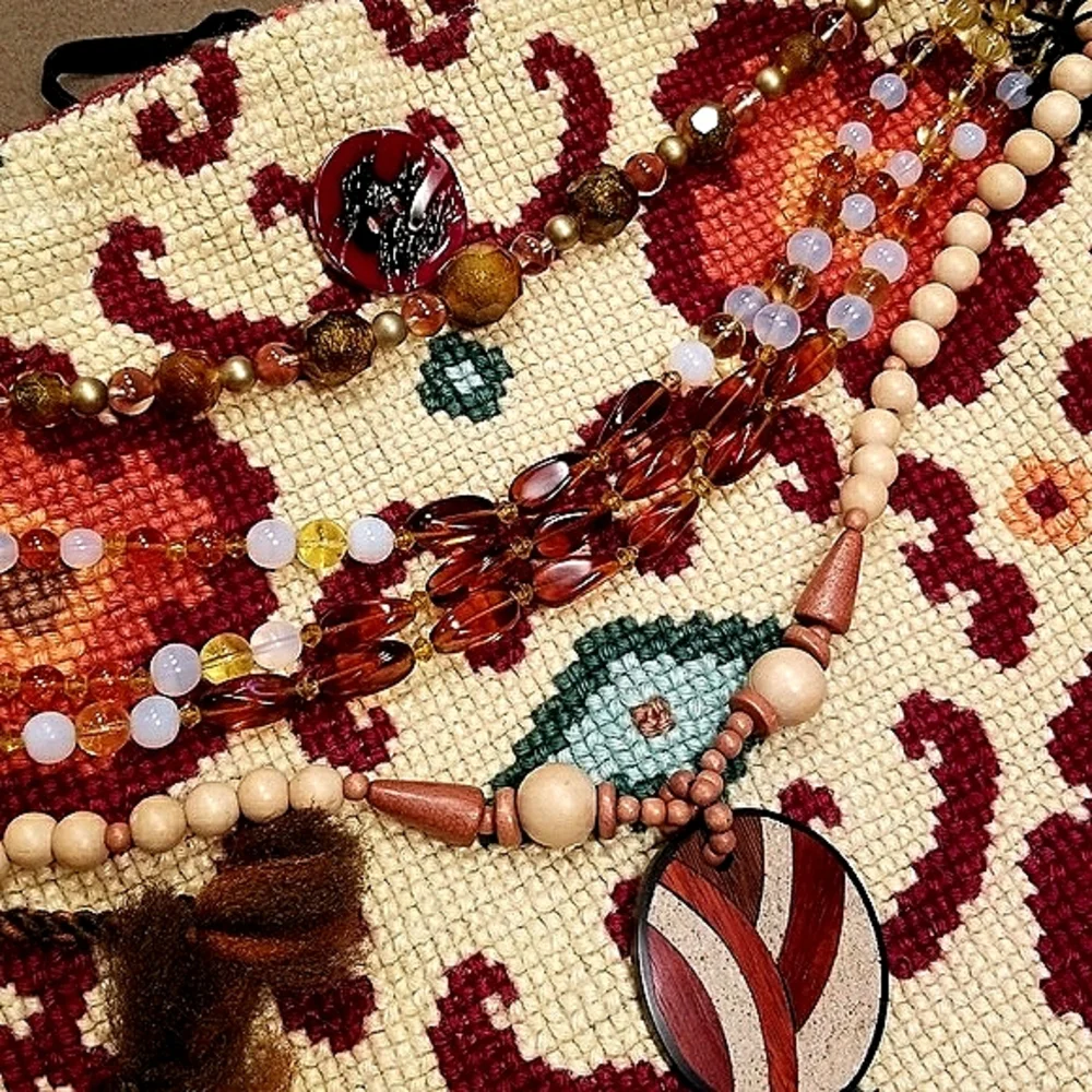 Vintage Textiles Boho Ethnic Festival Handmade Needlepoint Handbag